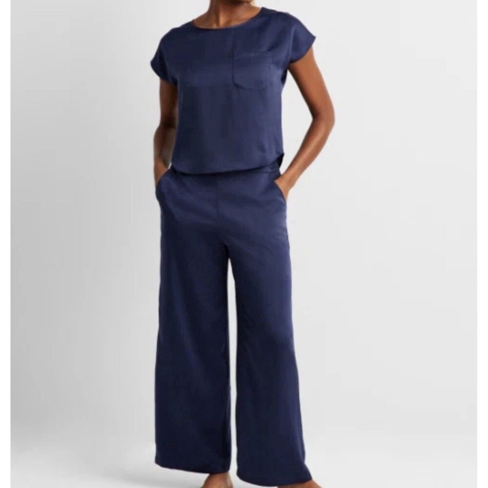 State of Day Women's 2-Pc Crepe De Chine Short-Sleeve Pajama Set - Navy Dawn - M